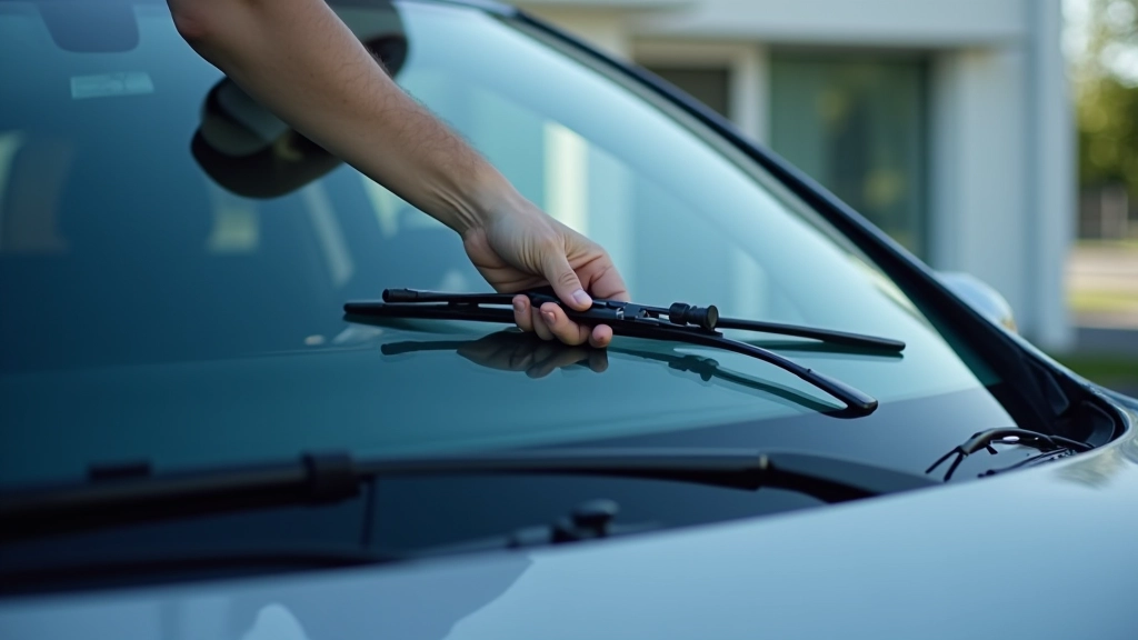 Car windscreen and wipers being inspected for damage and functionality