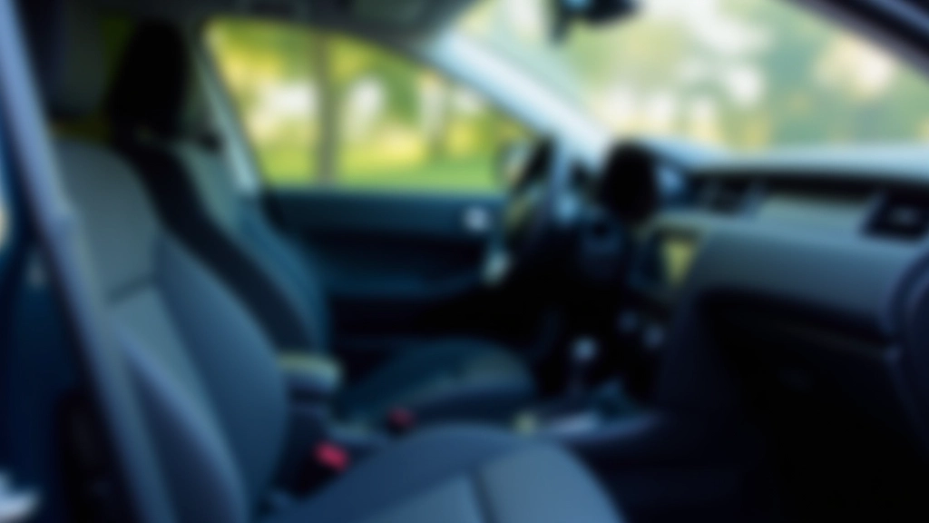 Car interior showing seatbelt, steering wheel, and dashboard controls in good condition