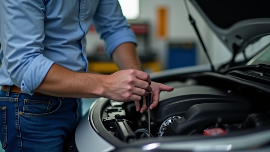 Driver checking vehicle oil level during maintenance