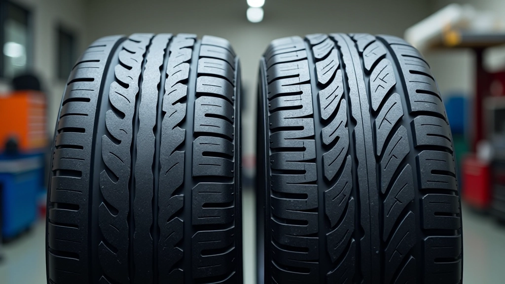 Winter tyres with snow sipes compared to summer tyres side-by-side display